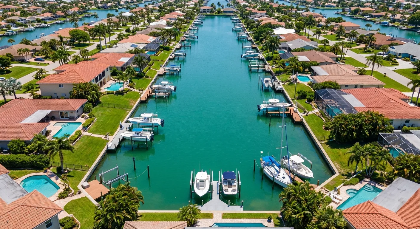 aerial dock seawall neighborhood Elfers FL