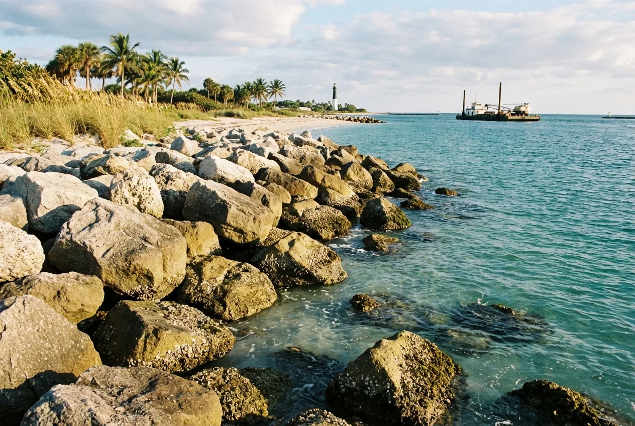 seawall rip rap boulders Bayonet Point FL